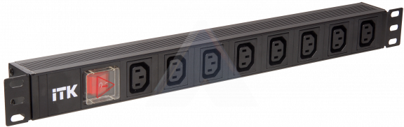 ITK PDU 8 розеток C13 с LED выключателем,1U, вх. С14, без шнура, алюминиевый профиль